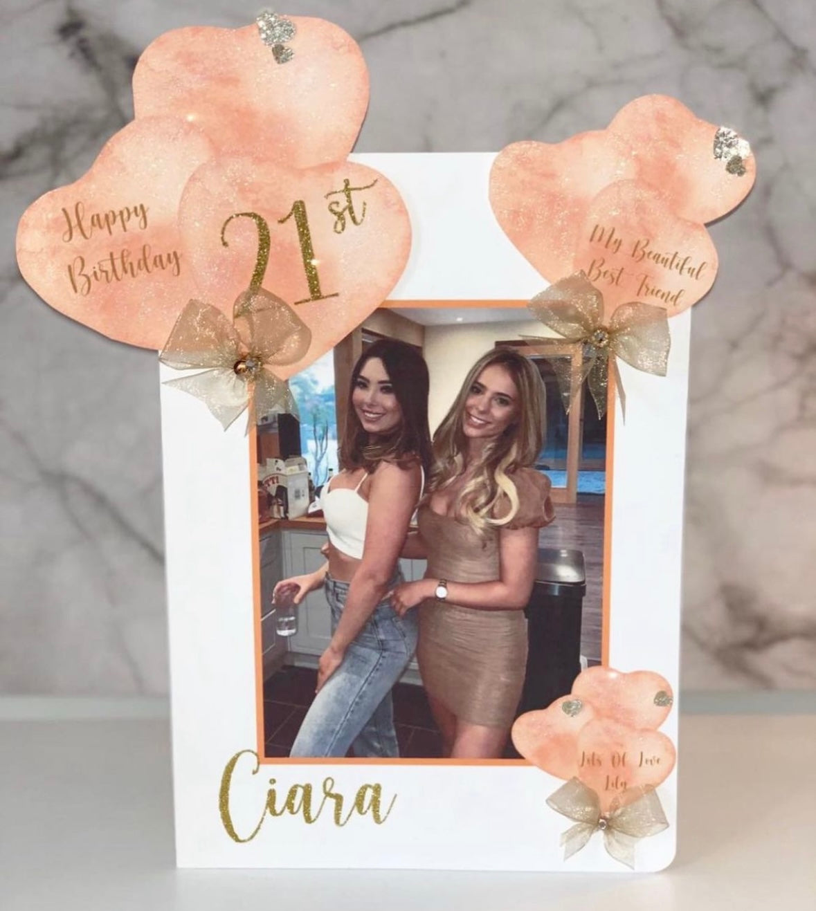 Orange Heart Balloons Deluxe Photo Card