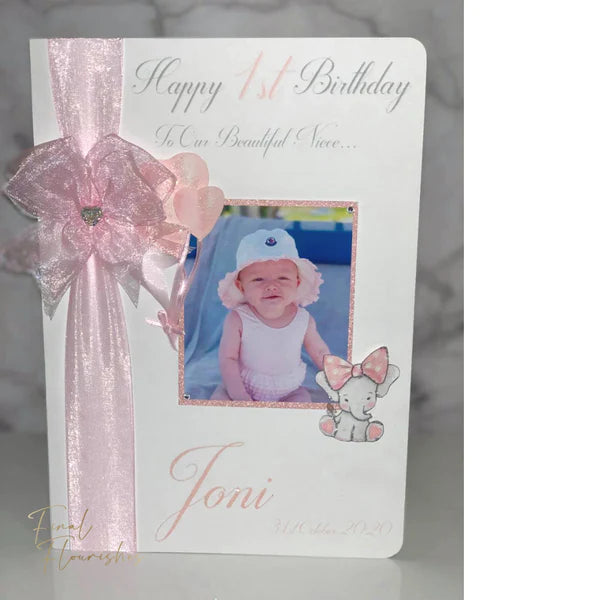 Pink Birthday Elephant Photo Card